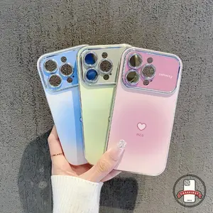 Case HP Untuk Redmi 14C 13C 13 12 9C 9A 10A 9 9C NFC 10 A2 A1 Note 10 11 12 13 Pro Max 11 10 Pro Plus 10S 11s Poco M5S C65 X3 NFC X3 PRO Kartun Gradien Warna Gradien Cinta Hati Bingkai Elektroplating Mewah