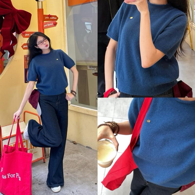 Áo len cổ tròn tay ngắn mùa thu cho nữ phong cách Hàn Quốc ONE4