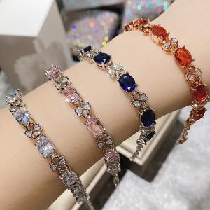 Gelang Tangan Batu Permata Tiruan, Gaya Eropah dan Amerika Vintaj, Untuk Wanita, Bersalut Emas, dengan Kristal Merah Jambu, Gaya Penstriman Langsung