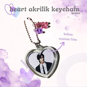 (Keychain only) Heart Akrilik Keychain Akrilik Gantungan Hati Kolbuk Kpop - Frame Love Keychain Flower Chains Rantai Kunci Aksesoris Ganci