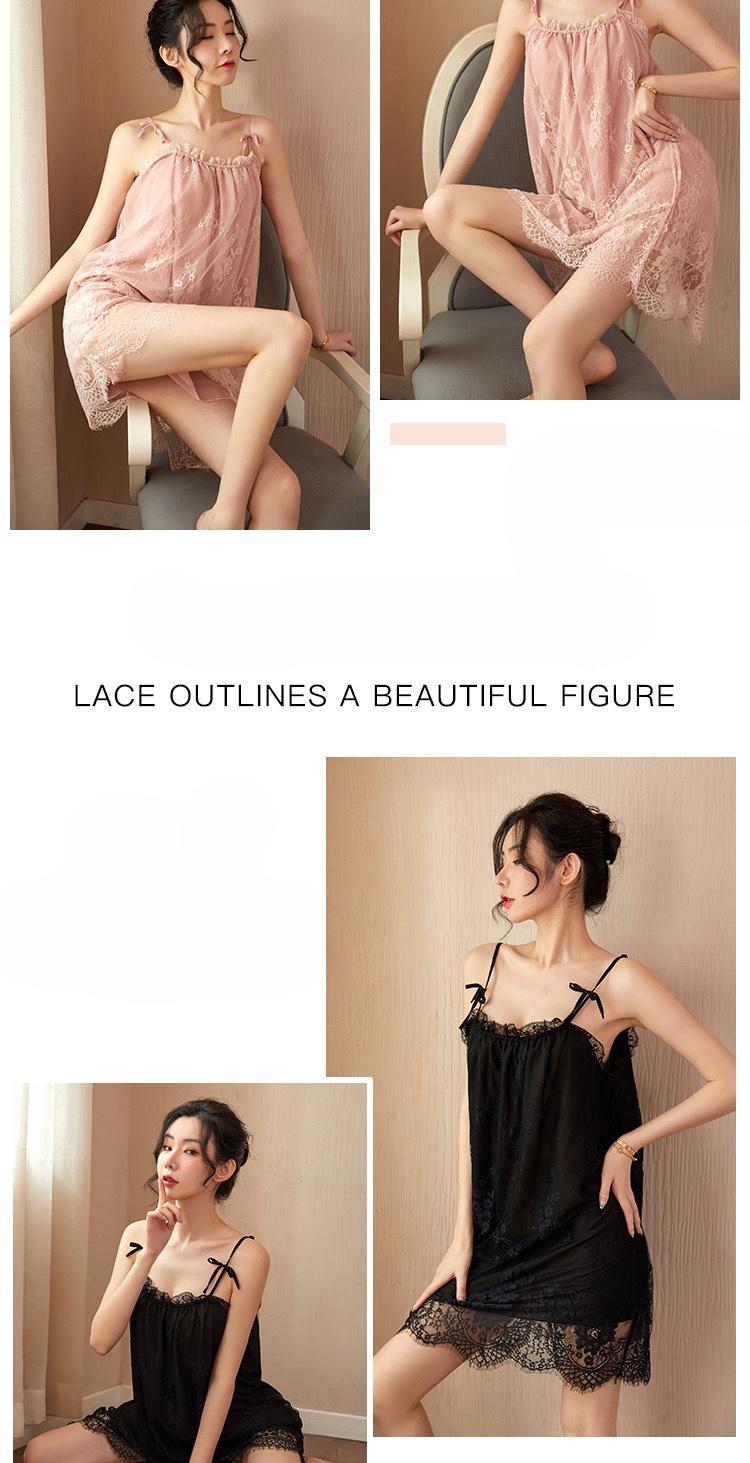 Product Introduction of New camisole lace nightgown, erotic lingerie, backless seduction, thin home wear, pajamas 2