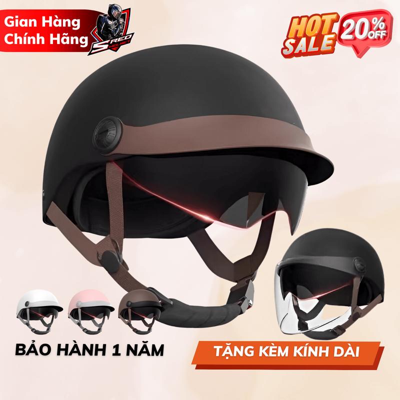 [Được tặng kèm kính dài] Mũ bảo hiểm nửa đầu cao cấp siêu nhẹ có kính âm cao cấp SRED CAPO - Đủ màu - Hàng chính hãng đạt tiêu chuẩn quốc gia Helmet vn vepa kem vn đen xám vn ống tay đen vn đen xám kínhâm mũbảohiểm mubaohiem  chonam chinh hang