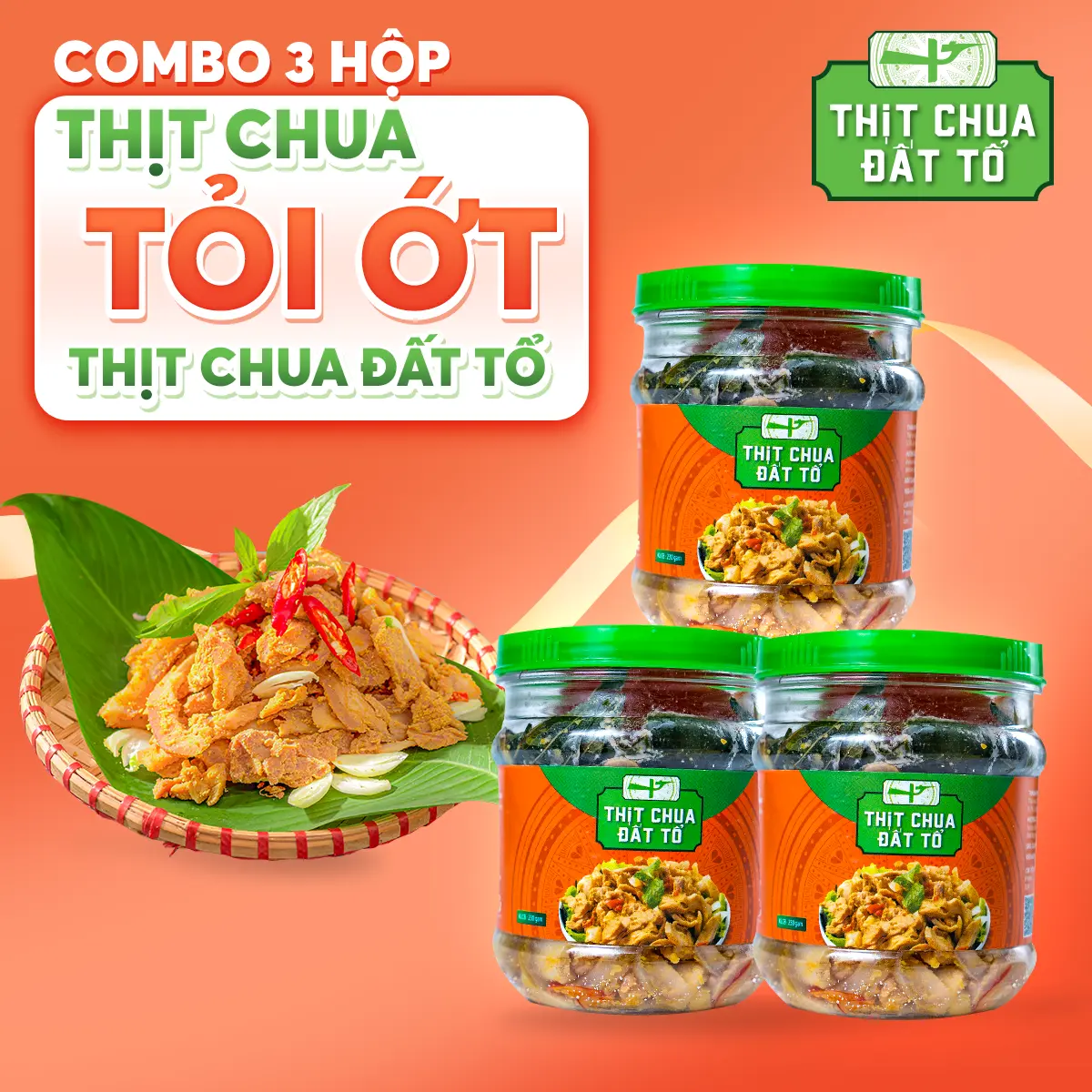 Thịt Chua Đất Tổ - 3 Hộp Thịt chua tỏi 170g/Hộp