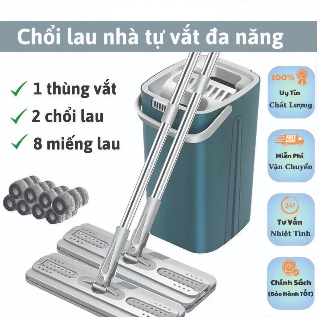 Chổi Lau Nhà Tự Vắt Thông Minh, Bộ Lau Nhà 360 Độ Cao Cấp Tặng Kèm Bông Lau, Lắp Ghép Dễ Dàng, Sử Dụng Tiện Lợi