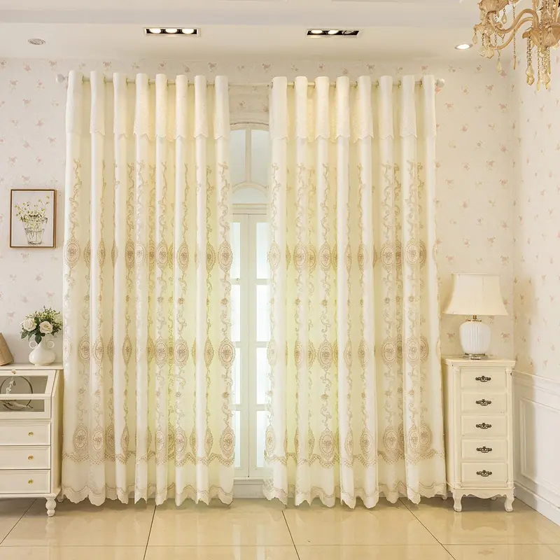Embroidered Curtain, 1 Count Double Layer Curtain, Home Decorative Curtain for Living Room Bedroom, Window Curtain, Room Divider Curtain 2