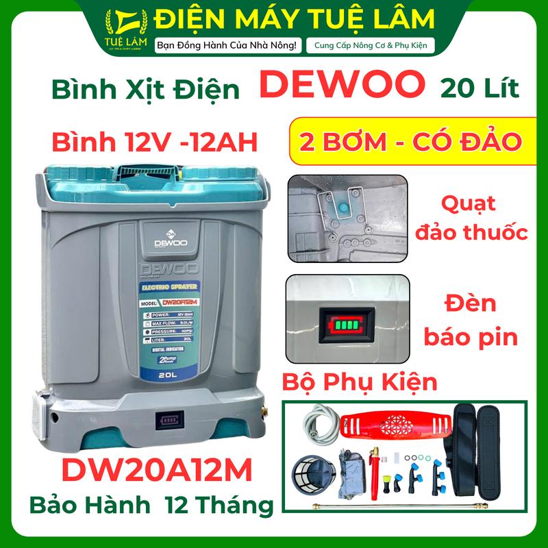 Bình Xịt Điện Dewoo 20 Lít 2 Bơm Có Đảo Thuoc, Bình 12V- 12AH Đến Từ Hàn Quốc