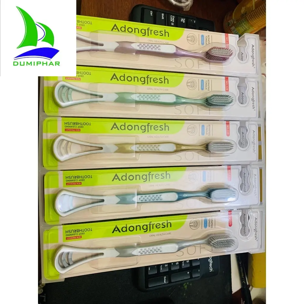 Bàn chải đánh răng Adongfresh kiêm cạo lưỡi 2 đầu đa năng