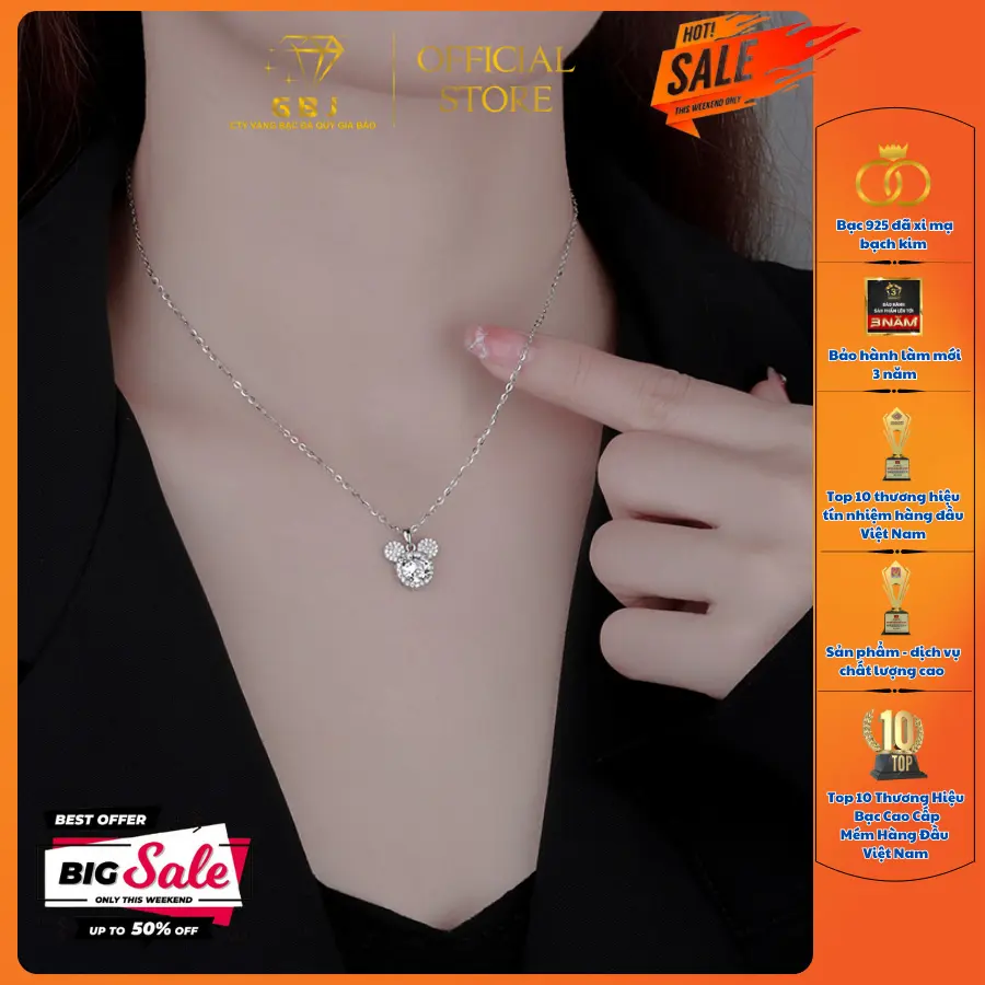 Dây Chuyền Bạc Liền Mặt Hình Chuột Viên Chủ Moissanite 6Li3 (4T5) XI KIM Trẻ Trung Dành Cho Nữ GBJ393