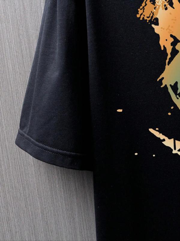 Men's Geometric Expression Print Round Neck Tee, Regular Fit Summer Clothes Casual Short Sleeve T-shirt for Summer, Graphic Tees, Men's Top for Daily Wear 4