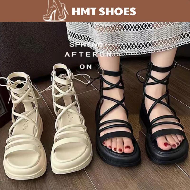 Giày Chiến Binh Nữ, Sandal Bánh Mì Đế Cao Dây Mảnh Phong Cách Hàn Quốc Thời Trang Mùa Hè Đi Biển HMT Shoes DéP