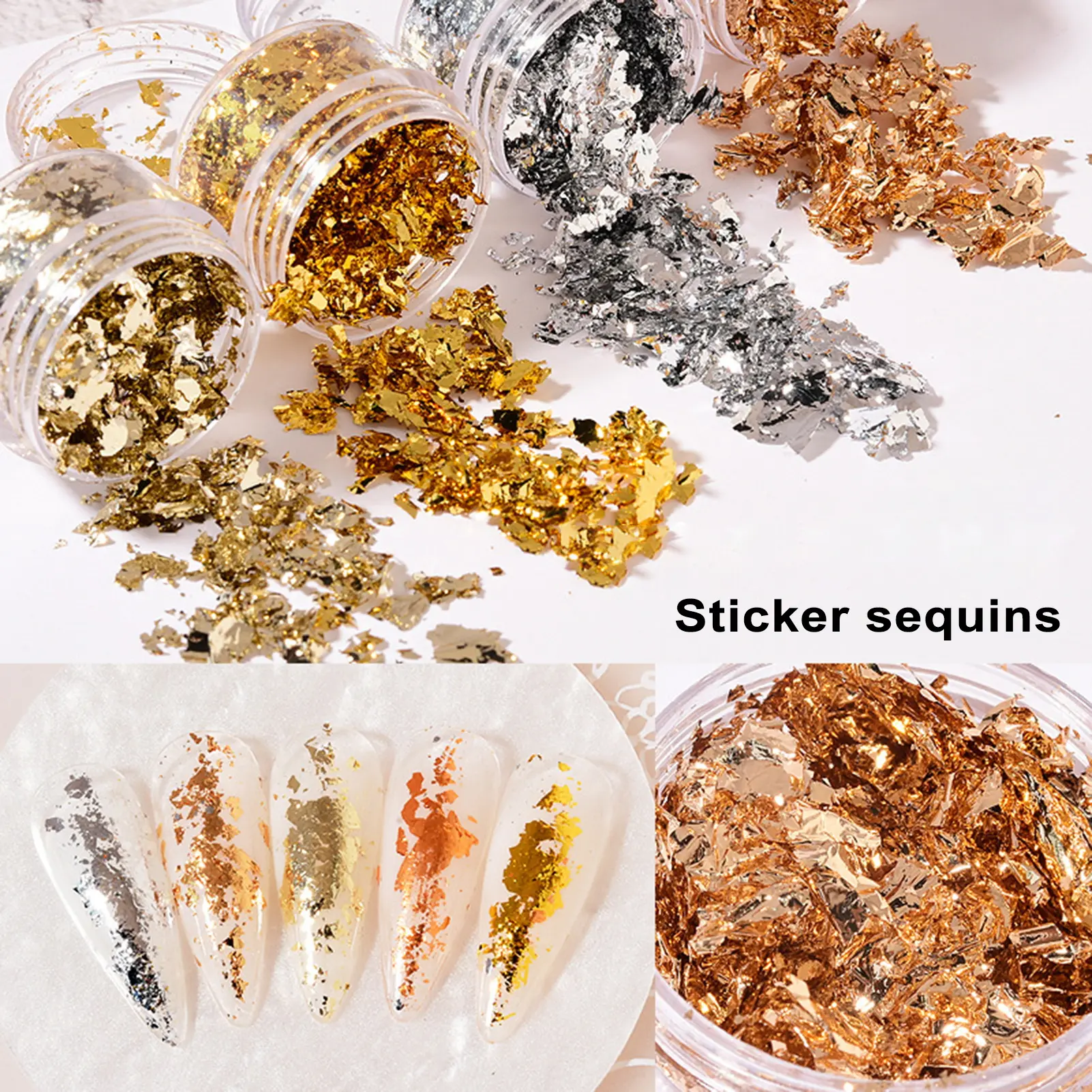 1 Box Nail Art Sequins Decoration Golden/Silver Color Irregular Tin Foil Flake DIY Manicure UV Gel Polish 3D Glitter Nail Decoration Accessories for Salon & Home Nail Art