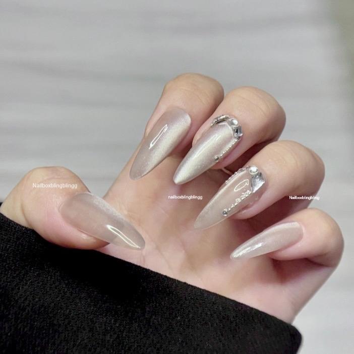 Bộ N03 Nailbox nền sơn gel thạch ánh mắt mèo đính đá tim khối bền chống nước dành cho nữ Women mắt mèo ánh trăng born pretty