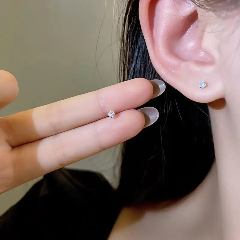 Hoa Tai Đơn Giản, Thông Dụng, Phổ Biến, Thiết Kế Kim, Kiểu Bốn Móng, Chất Liệu Zircon, Dành Cho Nam Và Nữ, X1C0 6