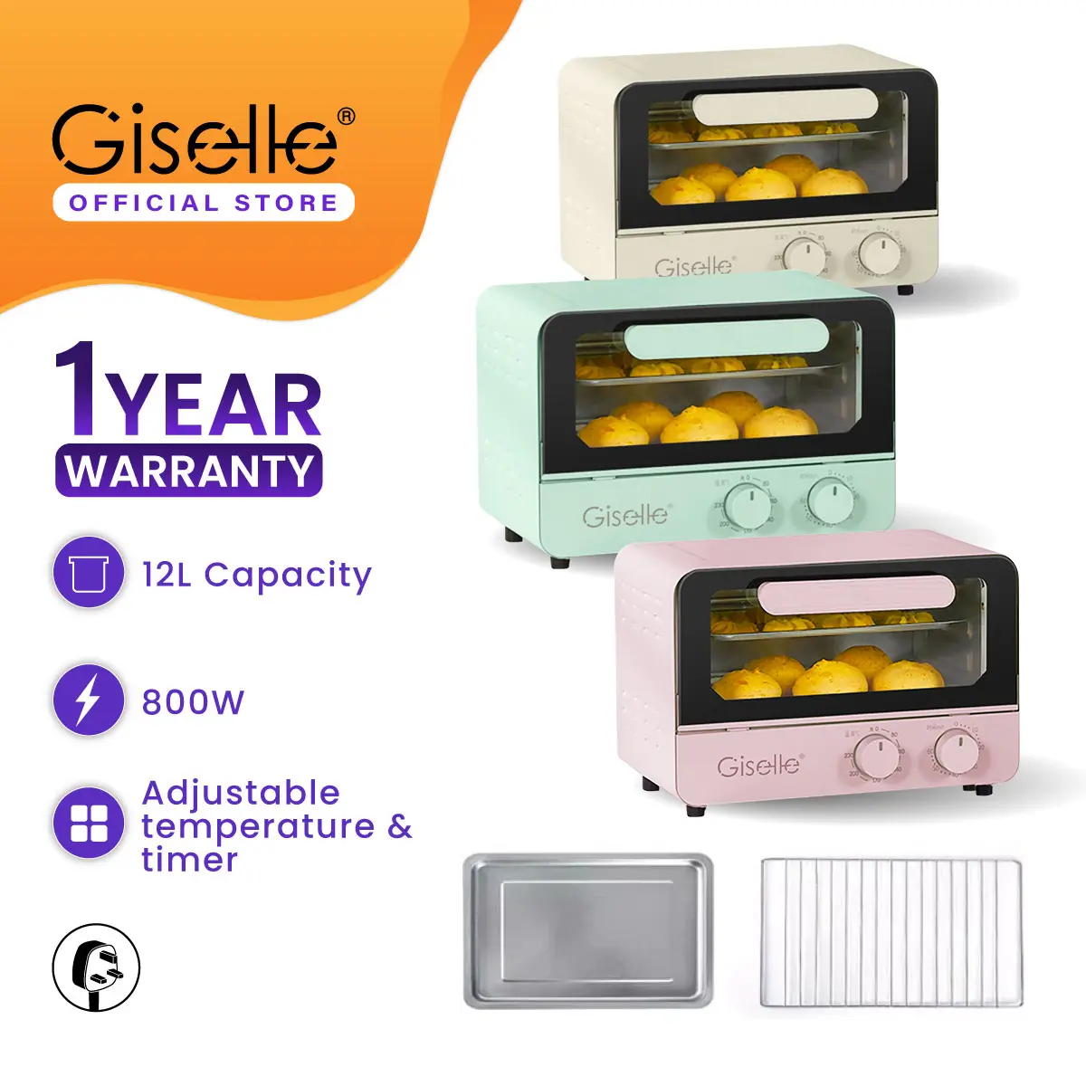 Giselle Electric Multifunction Oven Toast/Bake/Broil/Roast with Knob Adjustment 12L) KEA0344