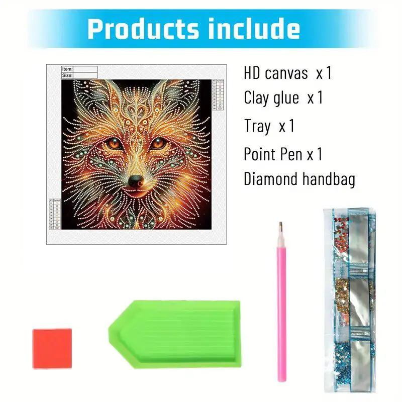 Fox Pattern DIY Diamond Arts Colorful Painting Kit without Frame, 5D Diamond Decor Painting by Numbers Kit, DIY Wall Art Decor 5