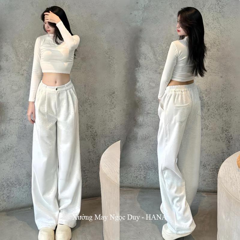 (DEAL SOCK GIẢM 20K - MỎ BÁN)Quần ống rộng nỉ 1 khuy có túi trước sau lưng thun xếp ly dáng quần nỉ ống suông rộng dài cạp cao nữ đi học công sở ở nhà mùa đông