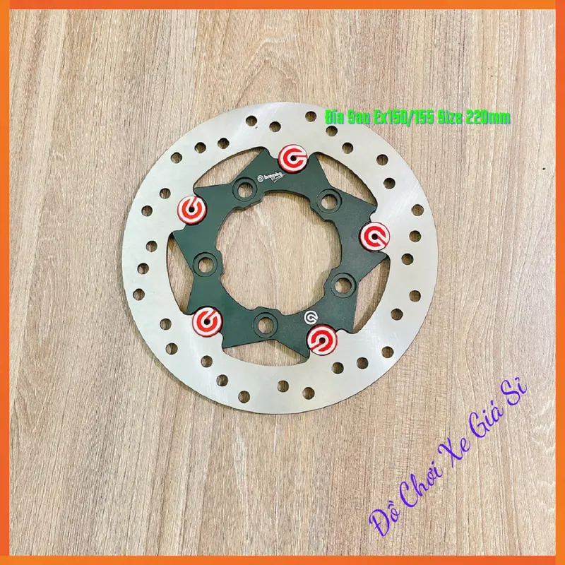 Đĩa Thắng Sau Ex150/155 5 Lỗ Mâm Zin Size 220mm >>> Lòng màu Đen Khoen Nhôm BB 0