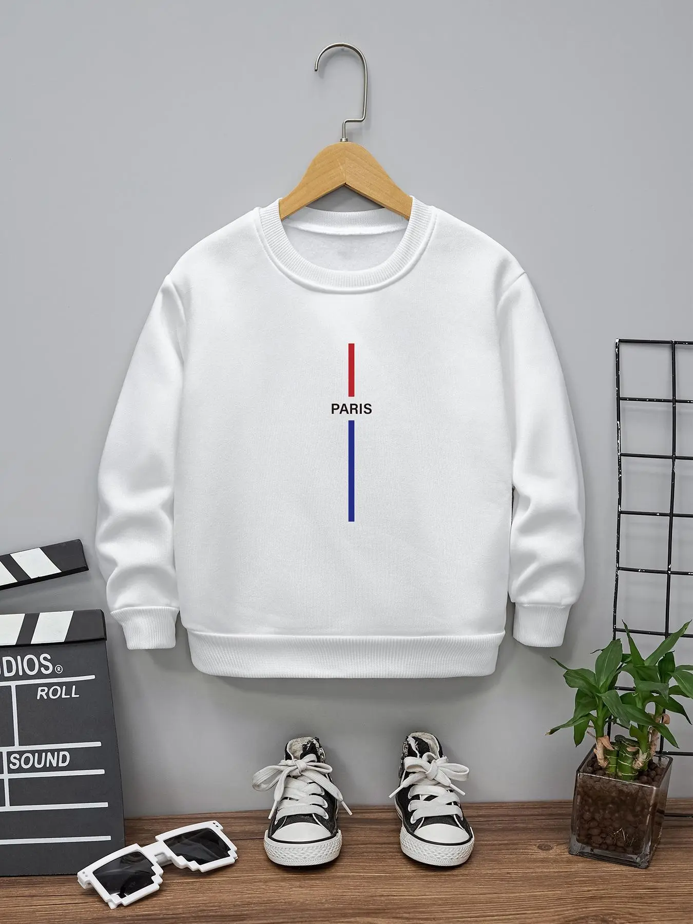 Boys' Letter Print Thermal Lined Sweatshirt, Casual Long Sleeve Crew Neck Pullover for Fall & Winter, Kids Clothes for Daily Wear
