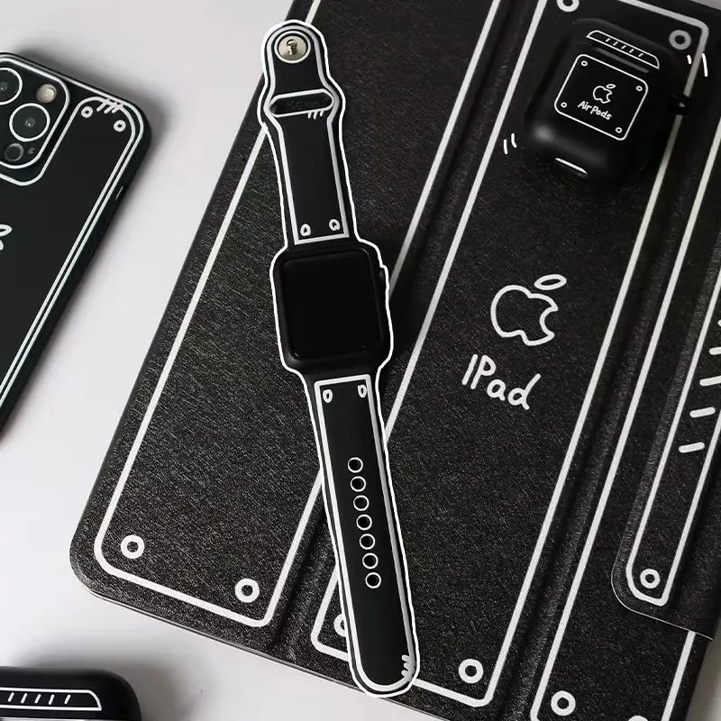 Tali Silikon, Reka Bentuk 2D, untuk Jalur Jam Tangan Apple, Serasi dengan Ultra 2, 49mm, 44mm, 45mm, 40mm, 41mm, 42 / 38mm, Gaya Graffiti Komik, Gelang Sport Correa, untuk iwatch Siri 9, 8, 7, 6, 5, Se, 4, 3, Ultra Accessories Band