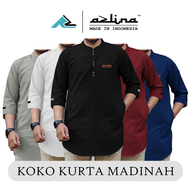 Baju Koko Kurta Dewasa Lengan 3/4 Bahan Katun Madinah Koko Pria Original Azlina Indonesia Formal Muslim Nyaman Simple Panjang 6
