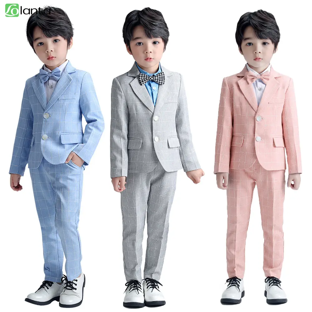 LOlanta 3Pcs Kids Boys Formal Suit Long Sleeve Plaid Tuxedo Set Gentleman Children Birthday Wedding Party Suits for 2-14 Years