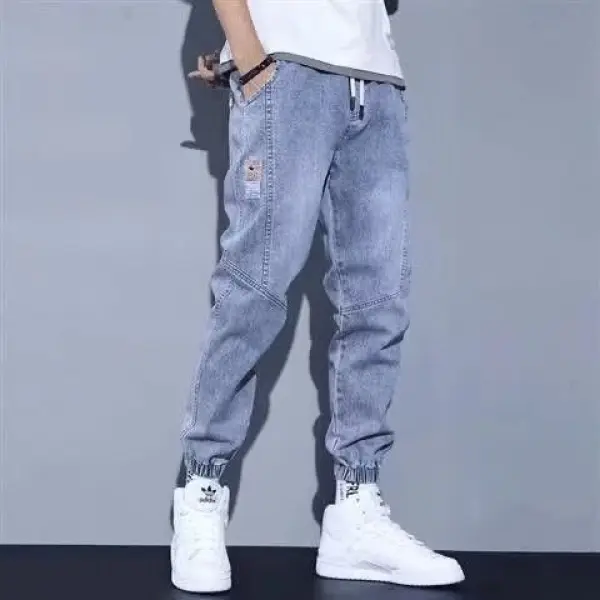 Jeans Men's New Lace-up Ankle-Tied Loose Tight Waist Fashion Brand Workwear Casual Versatile Trousers Outfits