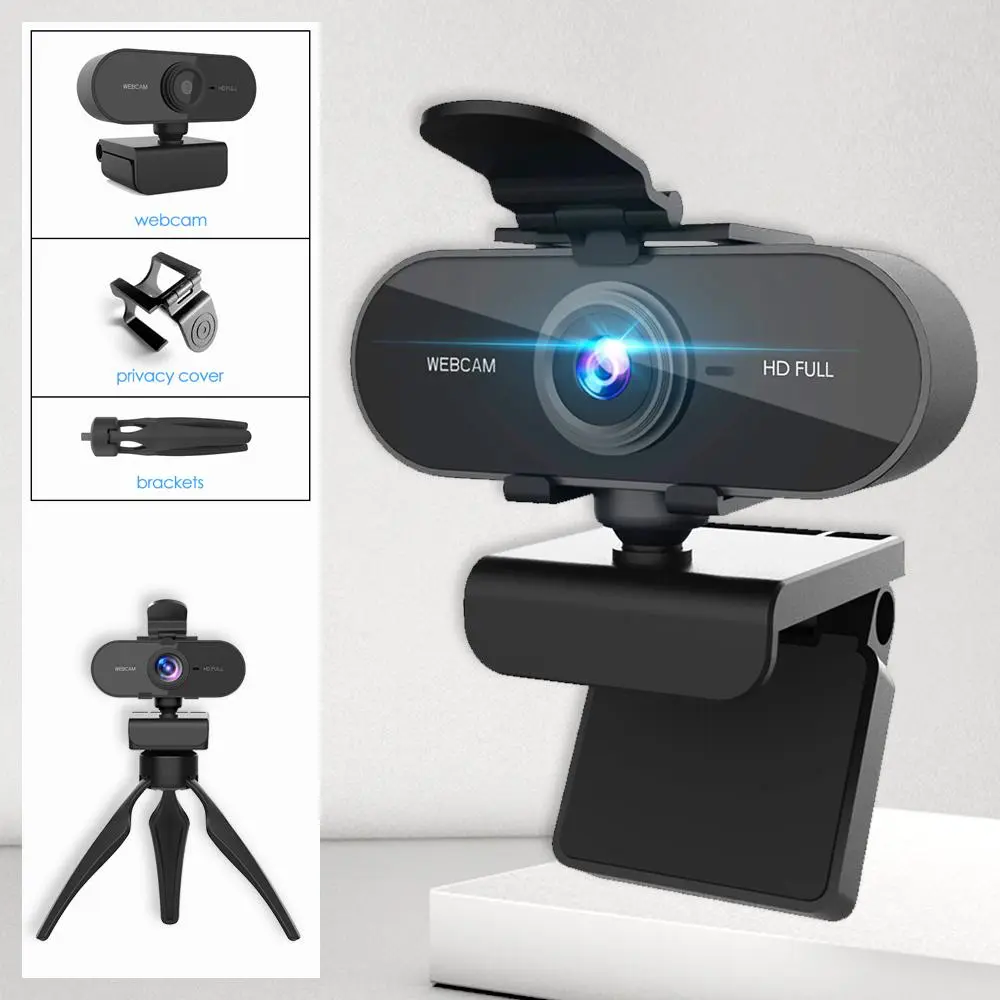 1080P HD Webcam with Microphone, 1 Count Fixed Focus USB Computer Camera, Automatic Exposure, USB Powered Video Web Cam for Voice Calling, Conferencing, Online Classes