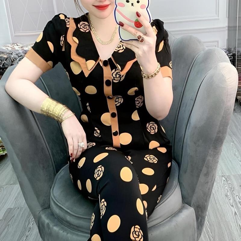 Đồ Bộ Dài Lụa Mango cổ bèo nhọn tay nhún - Women Top Tay Loe Nhung Ong Áo Ống Loe