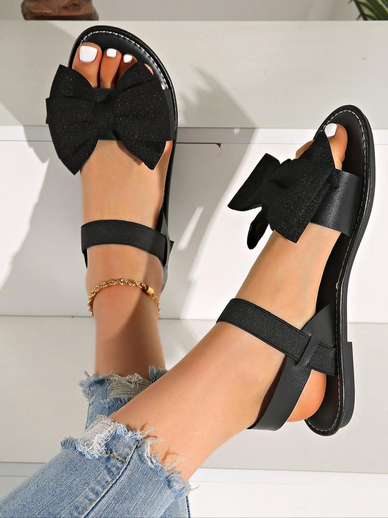 Product Introduction of Women's Bowknot Design Flat Sandals, Casual Comfortable Sandals for Beach, Fashionable Shoes for Daily Wear 7