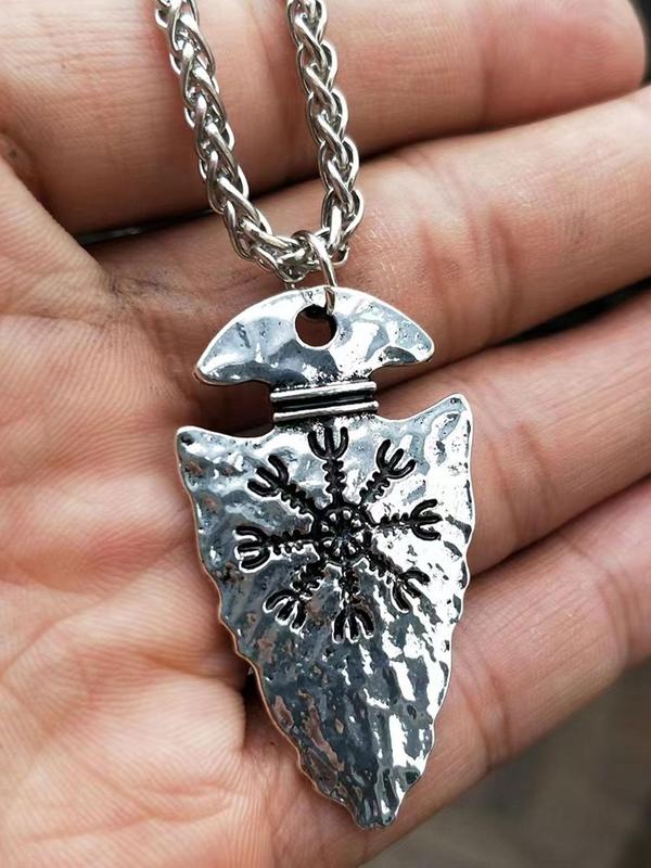 Unisex Vintage Geometric Design Pendant Necklace, Punk Style Spear Shaped Pendant Necklace, Fashionable Jewelry For Men And Women For Daily & Party Decoration 3