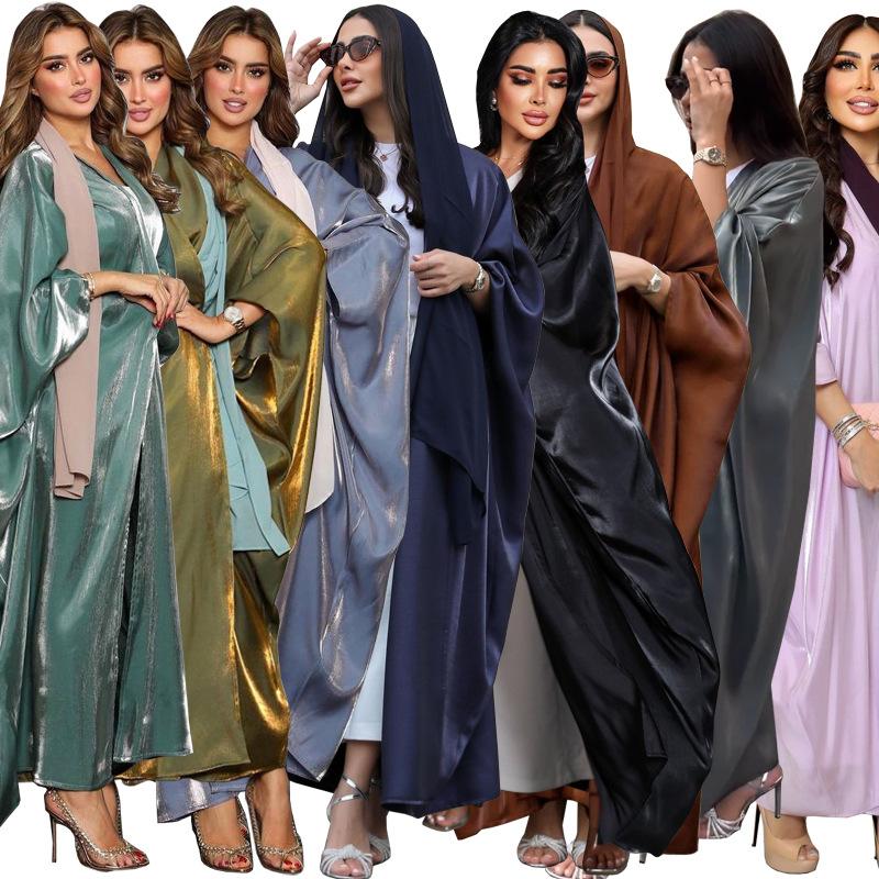 Product Introduction of 1pcs new solid color plus size ladies dress Muslim fashion bat sleeve robe 2