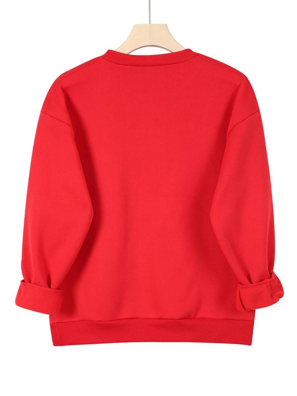 Women's Christmas Reindeer & House Print Drop Shoulder Sweatshirt, Casual Long Sleeve Round Neck Pullover for Daily Wear, Ladies Fall & Winter Clothes 6