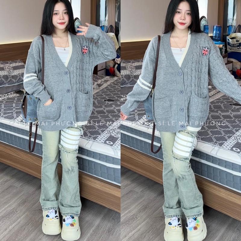 Áo Khoác Len Nam Nữ Logo Huy Hiệu Thu Đông Cadigan Fom Dưới 75kg