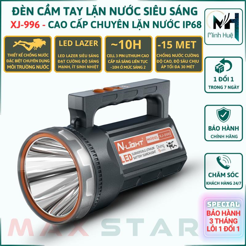  Đèn cầm tay siêu sáng lặn nước chuyên dụng cao cấp XJ996 chống nước với độ sâu 15 mét flashlight den doi vỏ nhựa abs chạy bằng pin bin đội 1000000 