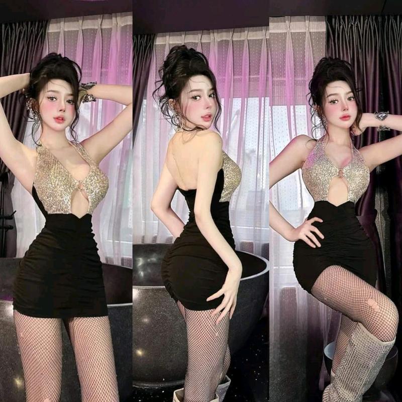Đầm body ngực phối kim sa chân váy nhún sang chảnh shop uyên linh
