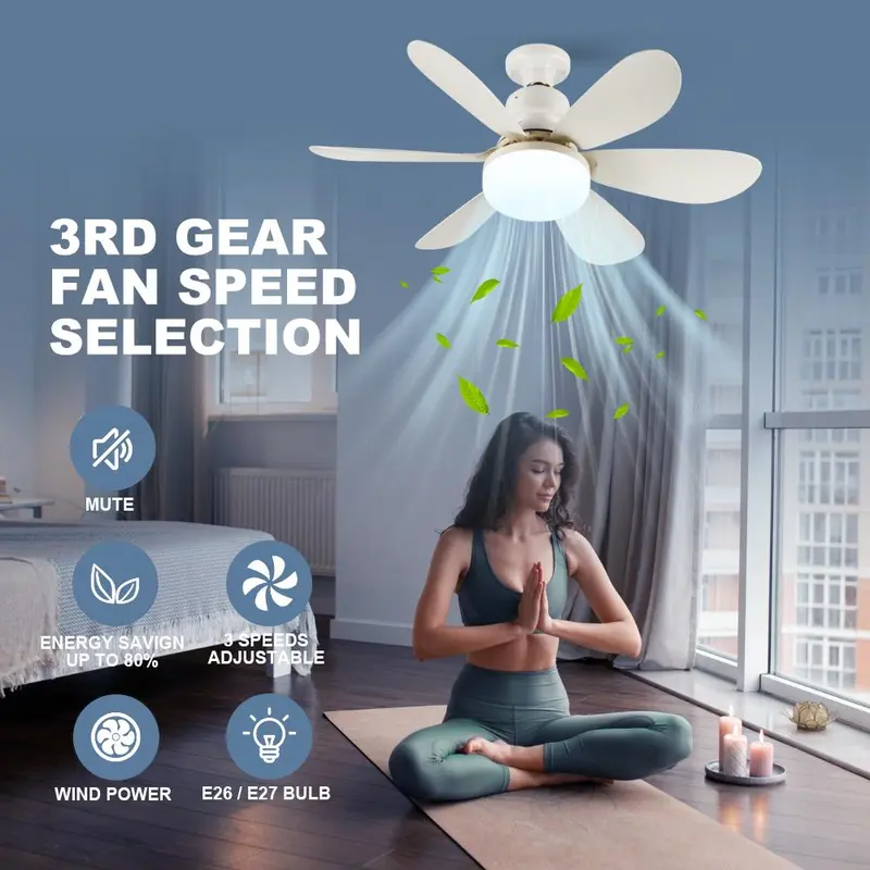 20.5 Inch E27 Fan Light with Remote Control, Silent Strong Wind Fan Light, LED Energy Saving Ceiling Light for Living Room Bedroom Kitchen 8