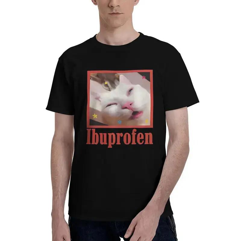 Ibuprofen Cat T-Shirt Couple  Vintage Cotton T-Shirts Summer O Neck Novelty Tee Shirt Hot Sale Oversized Tops