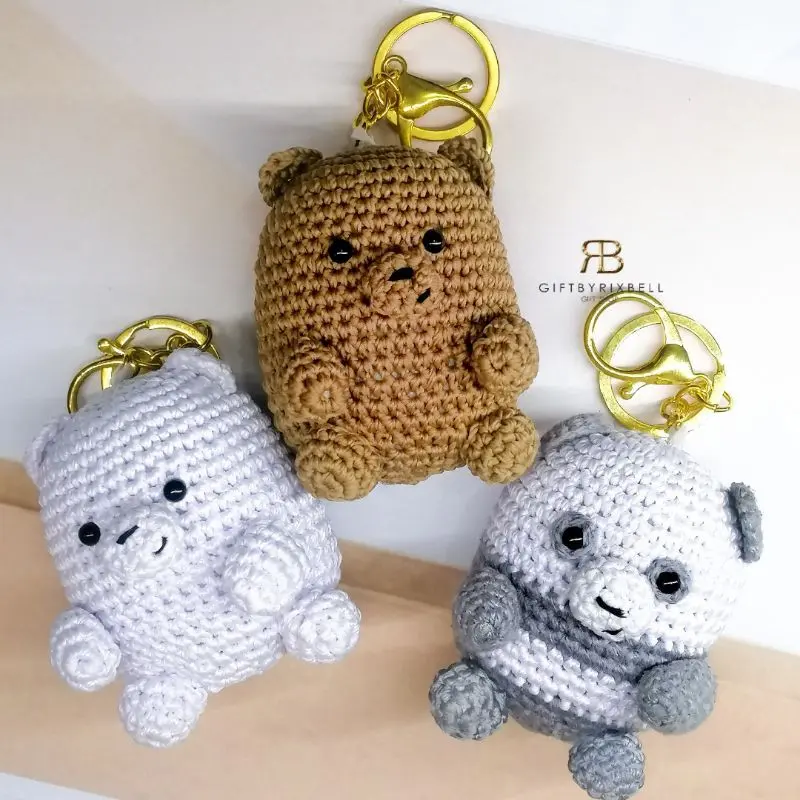 RB We Bare Bears Series Keychain (Gantungan Kunci Boneka Miniso, Boneka Crochet, Souvenir Ultah) 0