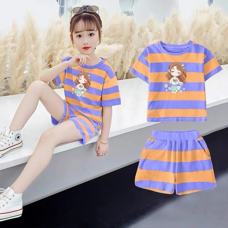 Bộ quần áo cộc tay Cô gái dành cho bé gái 10-30kg Chất Thun 3D 0