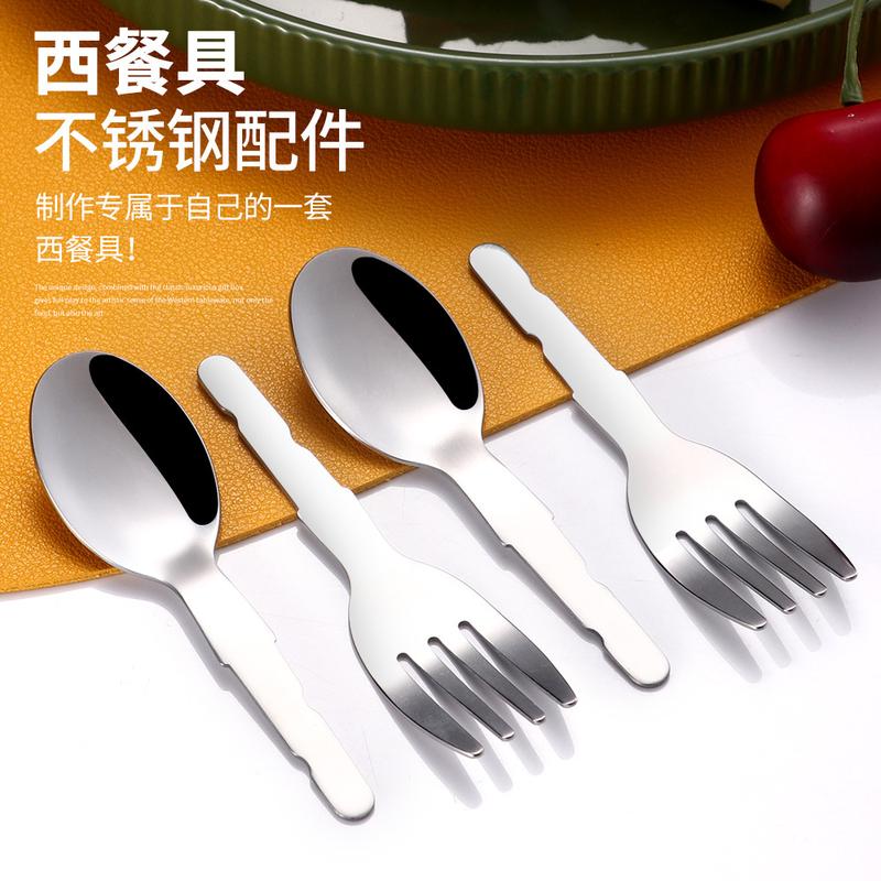 Factory Customized Child's Spoon and Fork Stainless Steel Hardware Insert Plastic Handle Semi-Finished Bright Tableware Accessories Customized 1