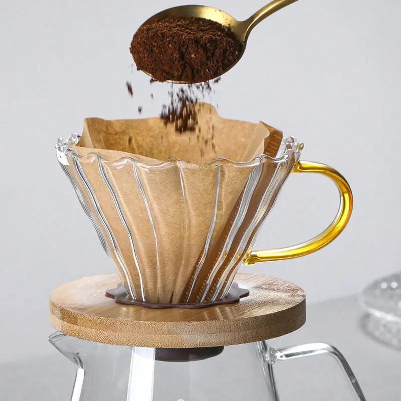 #KUP 1pc Glass Coffee Dripper/Filter, Cone Pour Over Coffee Dripper With Bamboo Stand & Handle, Coffee Pot Funnel Coffee Filter, Portable Reusable Drip Coffee Maker Funnel Accessories For Home, Office, Cafes And Restaurants moka 2