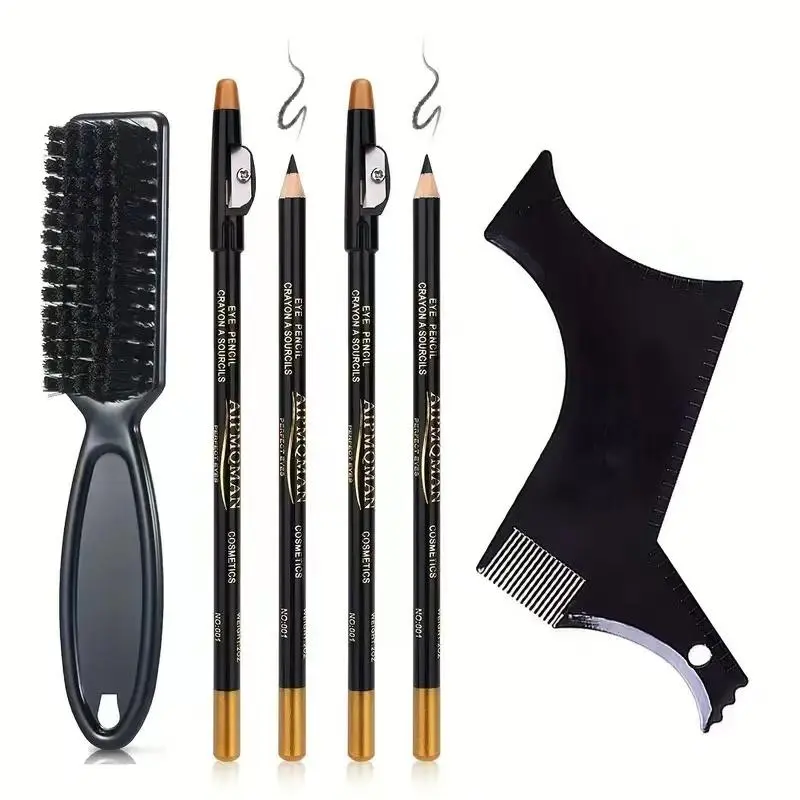 Beard Trimming Styling Tool Set, Includng Beard Tracing Pen Beard Shape Filler Pen Beard Brush Beard Ruler Beard Styling Board, 6pcs/set Grooming Kit for Men