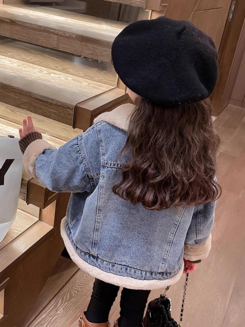 Product Introduction of Áo Khoác Denim Lót Lông Cừu, Cho Bé Gái, Dày Dặn, Áo Khoác Bông, Mùa Thu Đông, Áo Sơ Mi Sành Điệu, Hợp Xu hướng, Hàng Mới Về Năm 2025 11