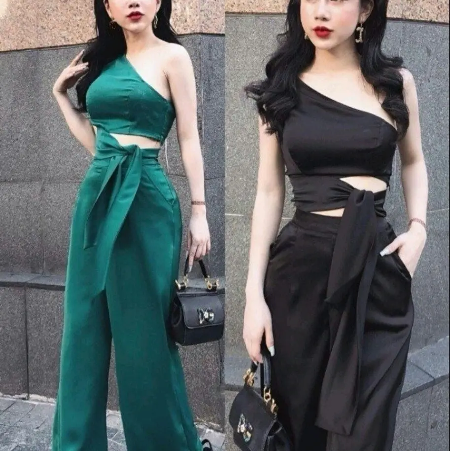 Sét lụa áo lệch vai quần ống xuông chất lụa sang chảnh. Nữ Women Voi Sét kiểu Nữ thường mặc đi chơi, đi tiệc đều đẹp.