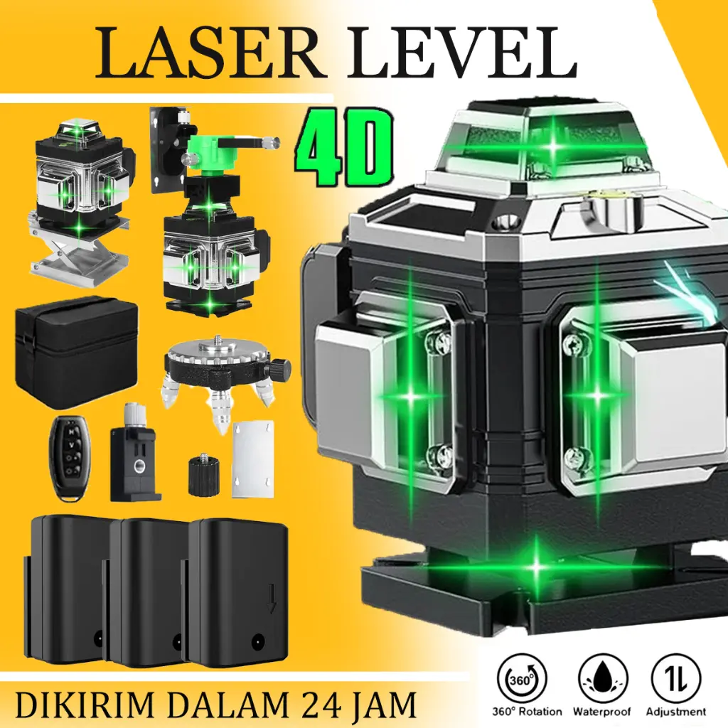 【KELETOOL】 Laser Level 4D 16Lines Adjustable 360° Rotary Cross Auto Measuring Self Leveling Tool 16 lines laser level waterpass Mesin Self Leveling Laser Sinar laser level