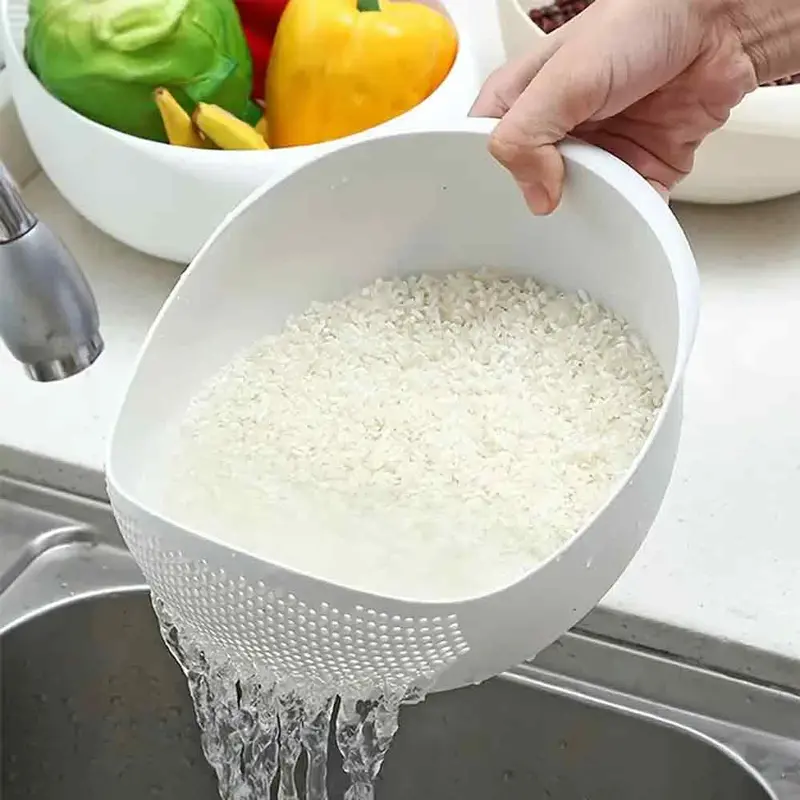 Rice Washing Drain Basket, 1 Count Round Multifunctional Fruit & Vegetable Drainage Colander, Household Rice Filter For Kitchen 6