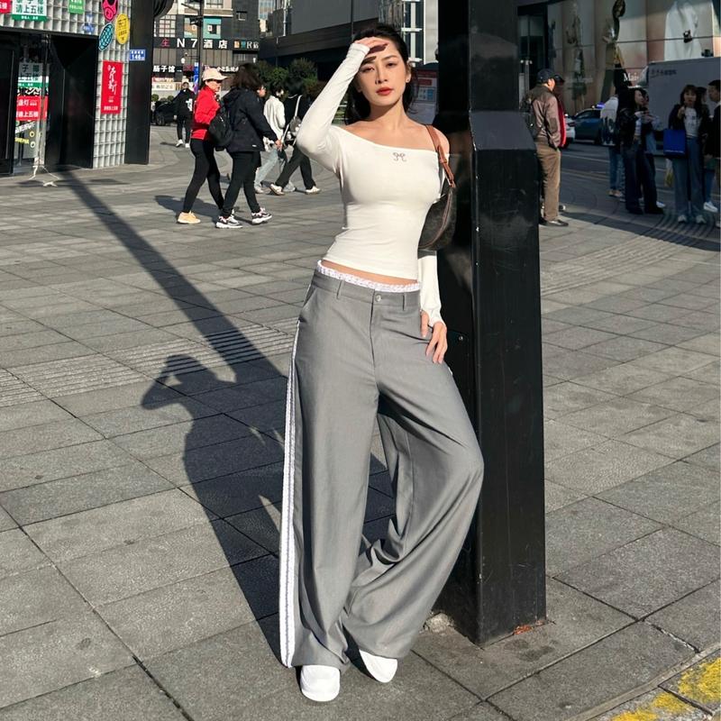 Quần Shebyshj cạp trễ ống suông rộng màu xám Chi Pu - Grey Over Pants