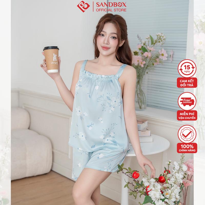  Đồ Ngủ Bộ Hai Dây Mặc Nhà SANDBOX Chất Liệu Lụa Latin Cao Cấp Thiết Kế Trẻ Trung,Trendy Thoải Mái  BHL25002  Nữ Women Quần Ngủ Lịch Áo 