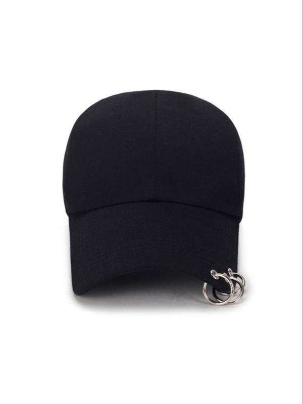 Solid Color Grommet Eyelet Design Fitted Hat, 3 Ring Decor Baseball Cap, Casual Adjustable Hat For Men & Women 3