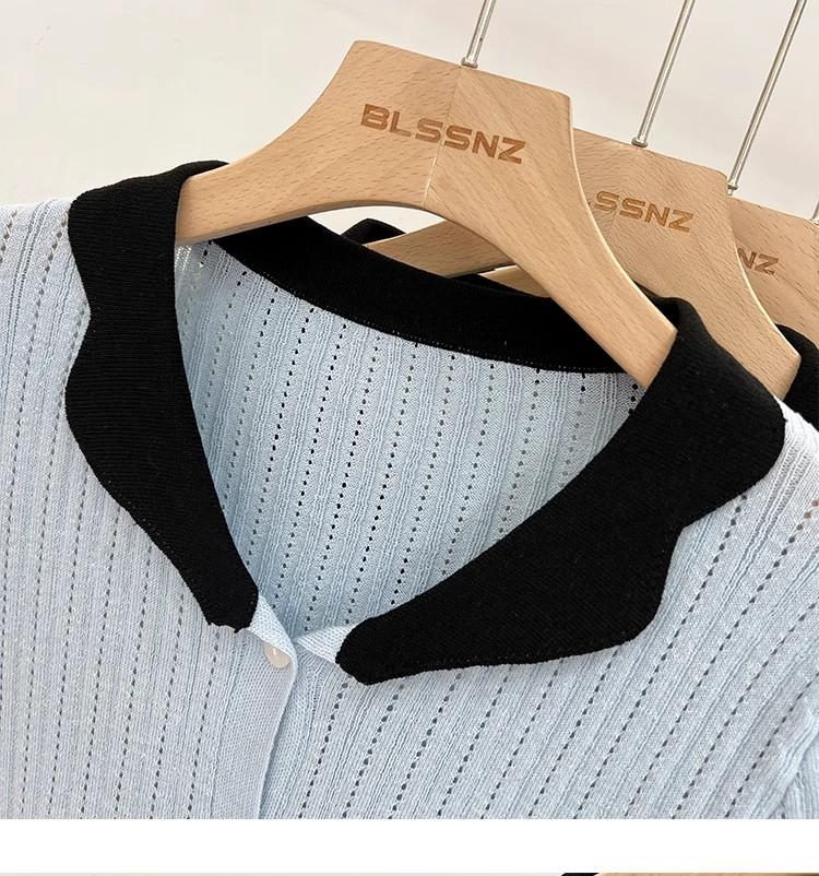 Product Introduction of Áo Cardigan Dệt Kim, ngắn Tay, Chất Liệu Lụa Ngầu Dành Cho Nữ, Mỏng Và Mùa Hè, Màu Sắc Tương Phản, Thiết Kế Độc Đáo Với Thiết Kế Áo Polo Rỗng Áo Cánh Nữ Hàng Đầu 27